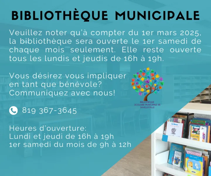 Changement d'horaire - Bibliothèque municipale-scolaire