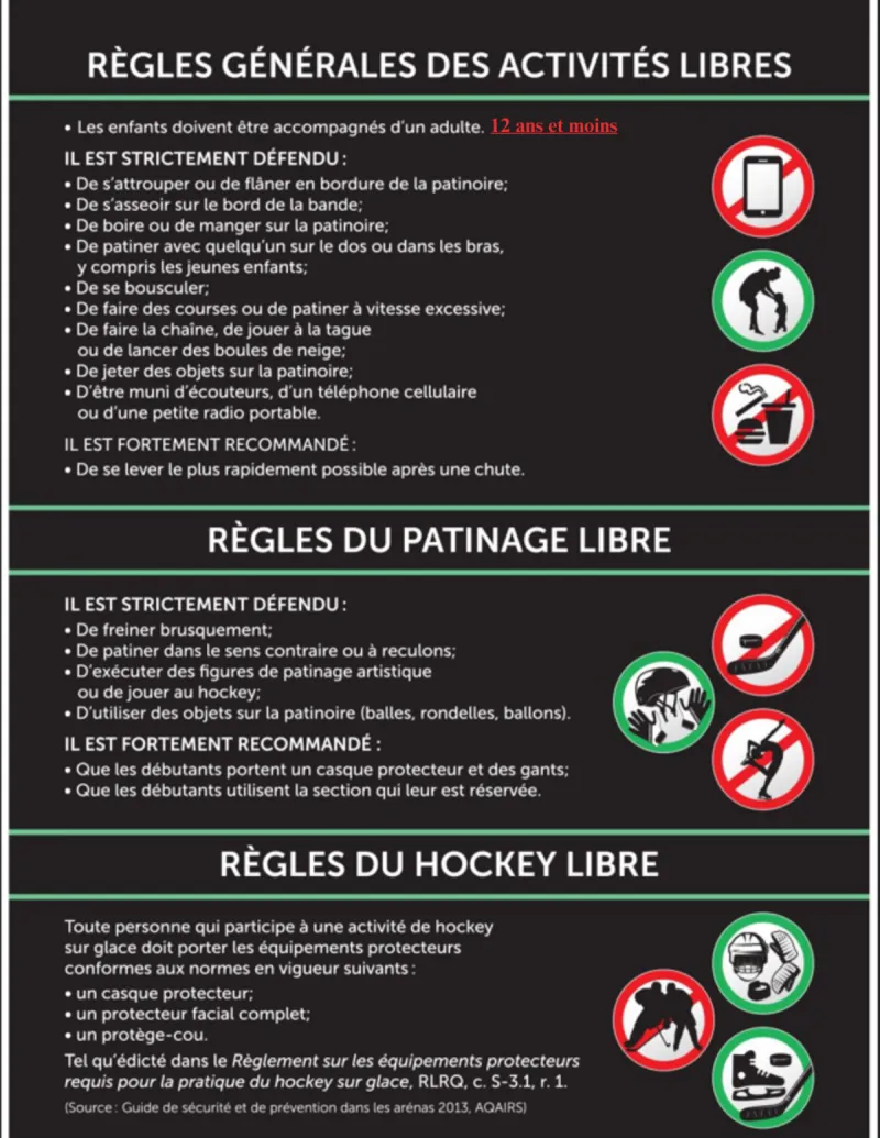 Règles hockey et patinage libre