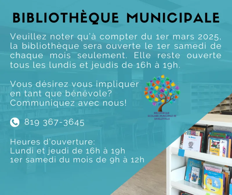 Changement d'horaire - Bibliothèque municipale-scolaire