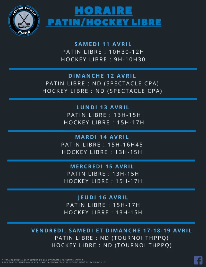 horaire avril..