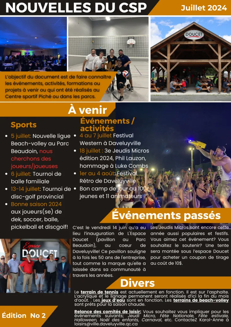 Nouvelles du Centre sportif Piché